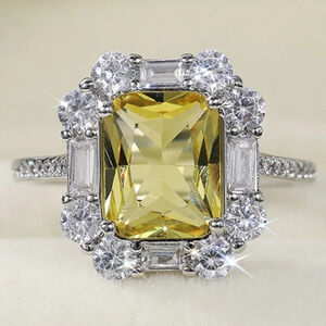 🌸Radiant Yellow Zircon Sumptuous Silver Luxury Rings Women, K924